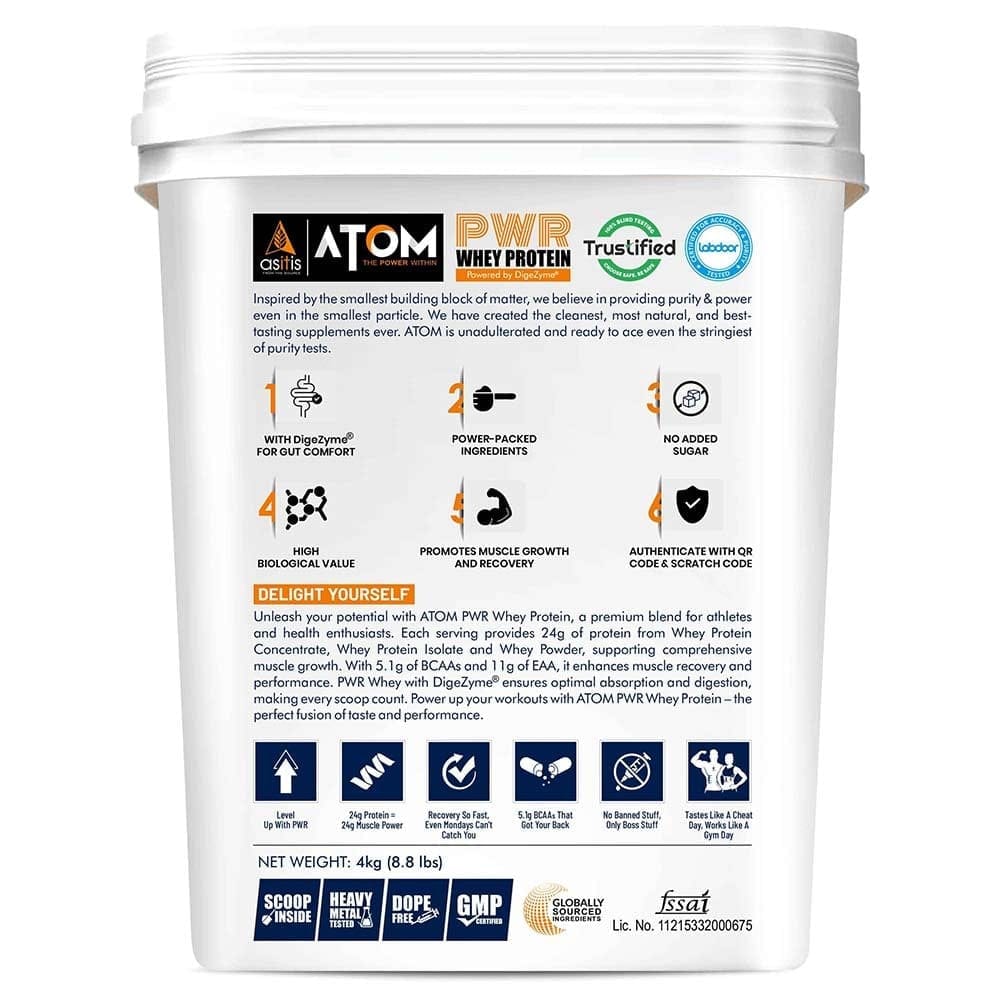 AS-IT-IS Nutrition ATOM POWER Whey Protein XL 24gm 4 kg Dark Rich Chocolate