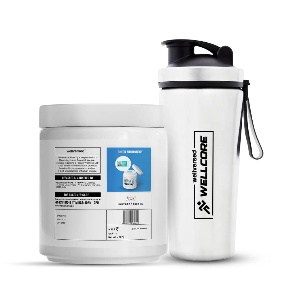 Wellcore – Micronised Creatine Monohydrate 83 Servings + premium wellcore steel shaker | Muscle Growth & Recovery | combo offer