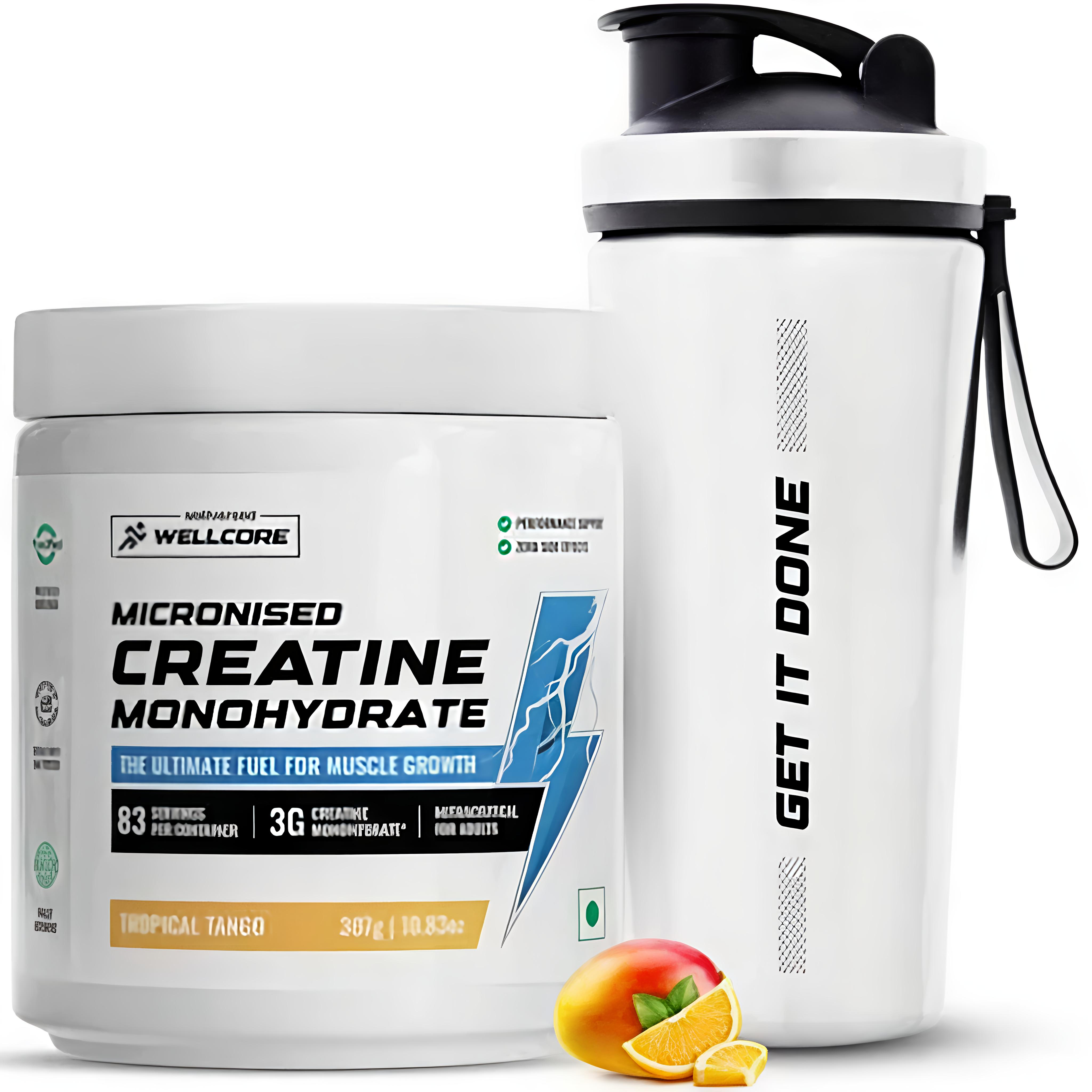Wellcore – Micronised Creatine Monohydrate 83 Servings + premium wellcore steel shaker | Muscle Growth & Recovery | combo offer