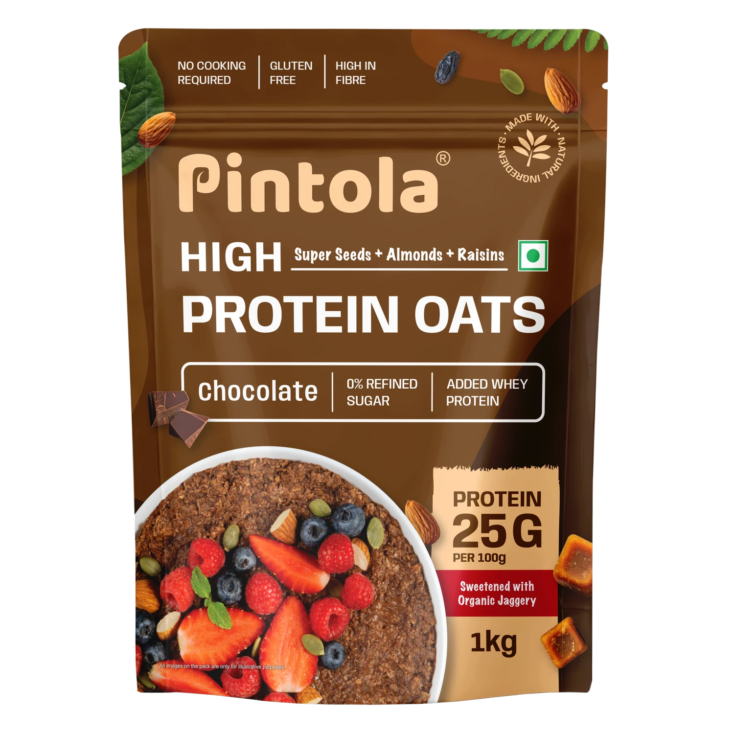 Pintola High Protein Oats – 1 Kg (2.2 Lb), Dark Chocolate