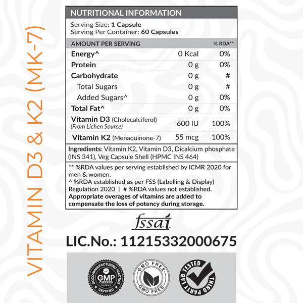 ATOM Vitamin D3 & K2 (MK-7) I 60 Veg Capsules exp 2027