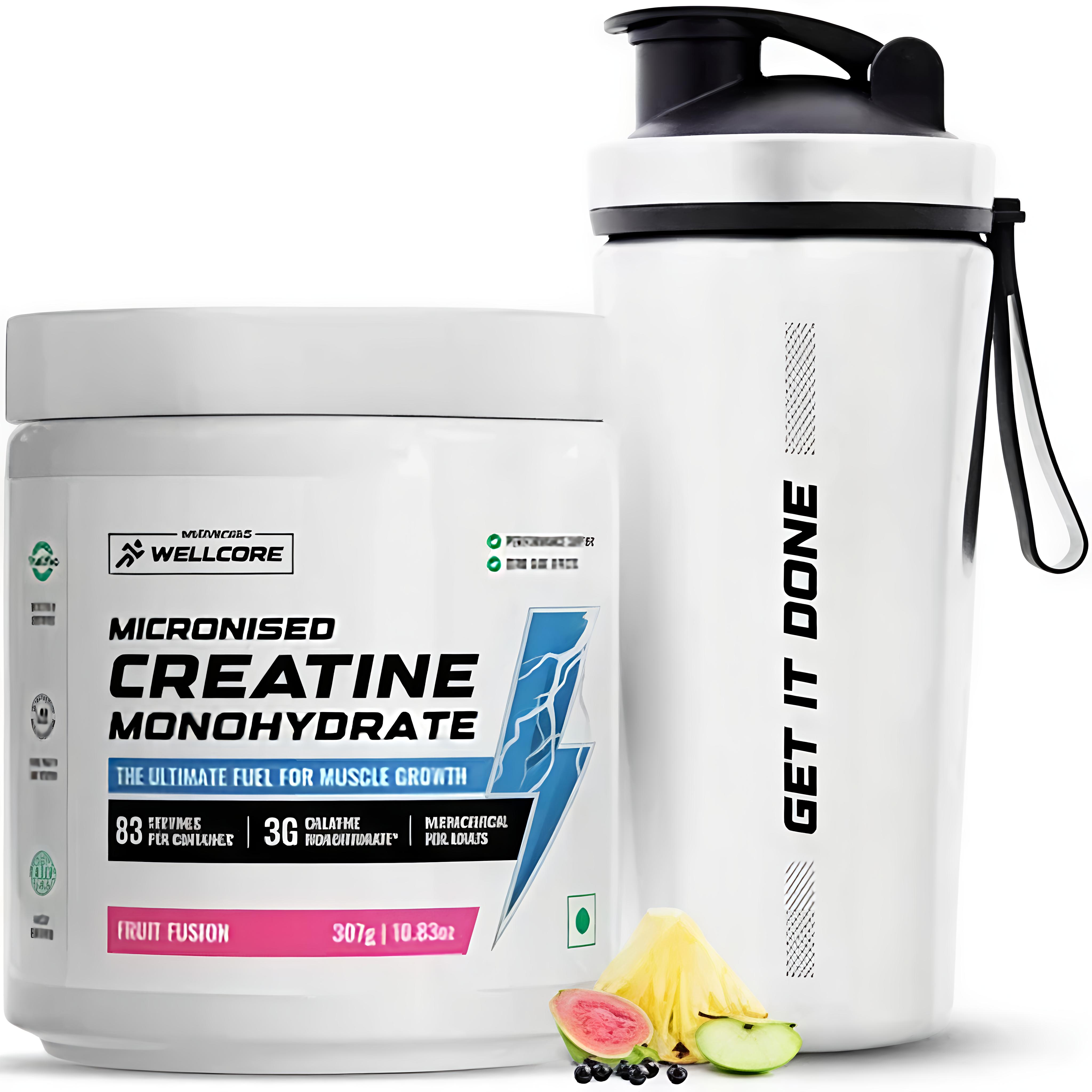 Wellcore – Micronised Creatine Monohydrate 83 Servings + premium wellcore steel shaker | Muscle Growth & Recovery | combo offer