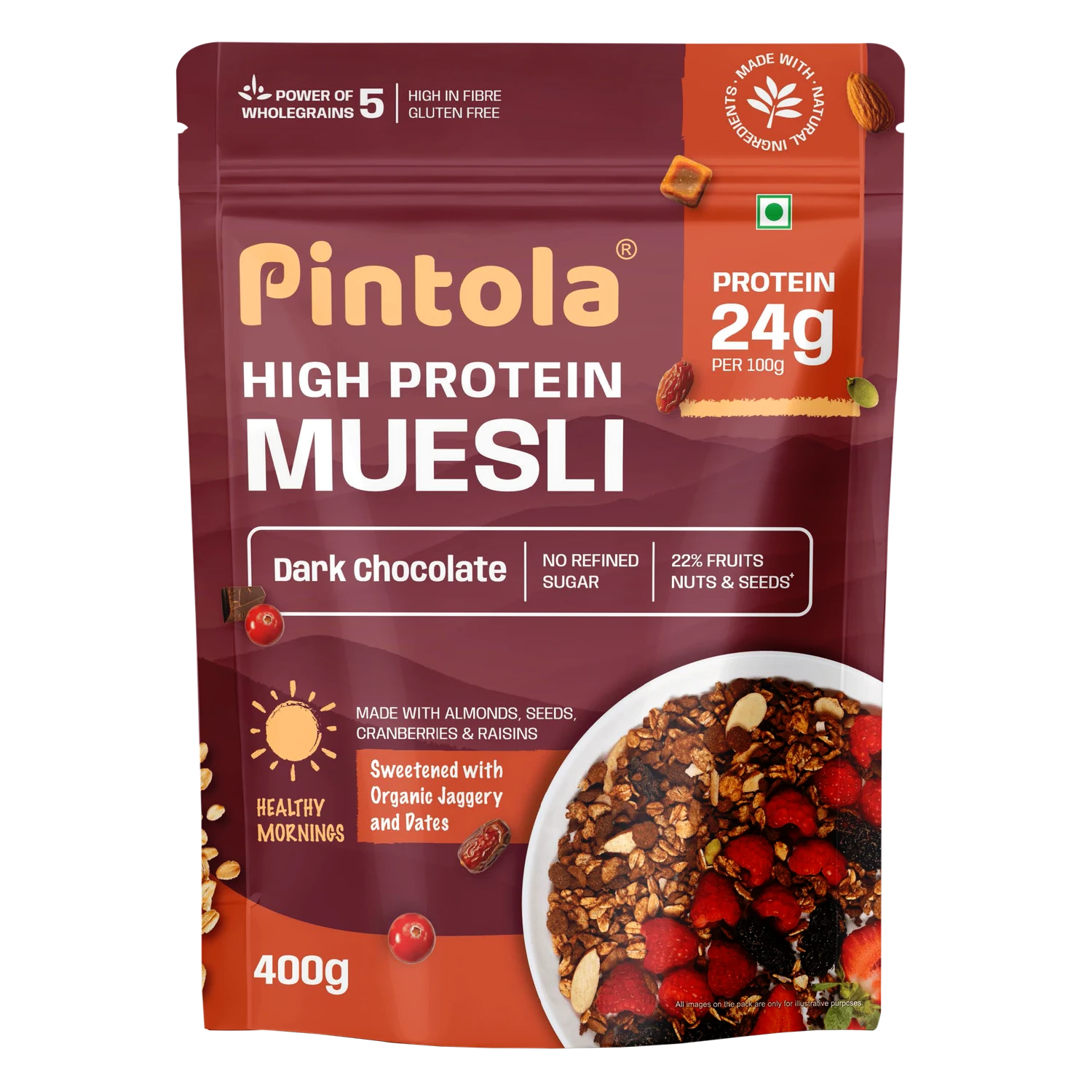 Pintola High Protein Muesli Dark Chocolate & Cranberry – 1 Kg (2.2 Lb)