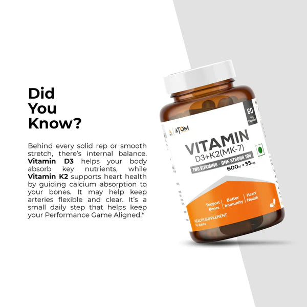 ATOM Vitamin D3 & K2 (MK-7) I 60 Veg Capsules exp 2027