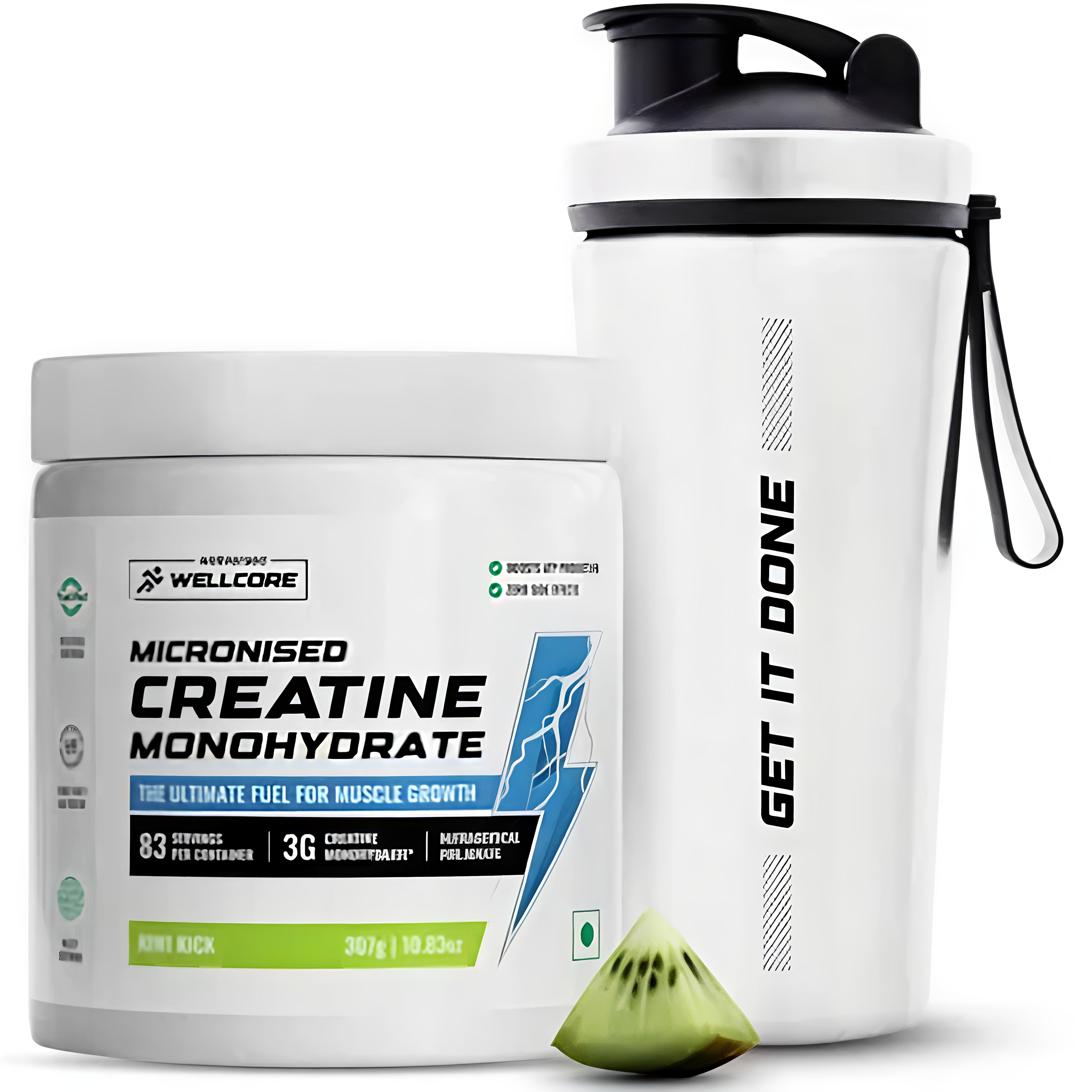 Wellcore – Micronised Creatine Monohydrate 83 Servings + premium wellcore steel shaker | Muscle Growth & Recovery | combo offer
