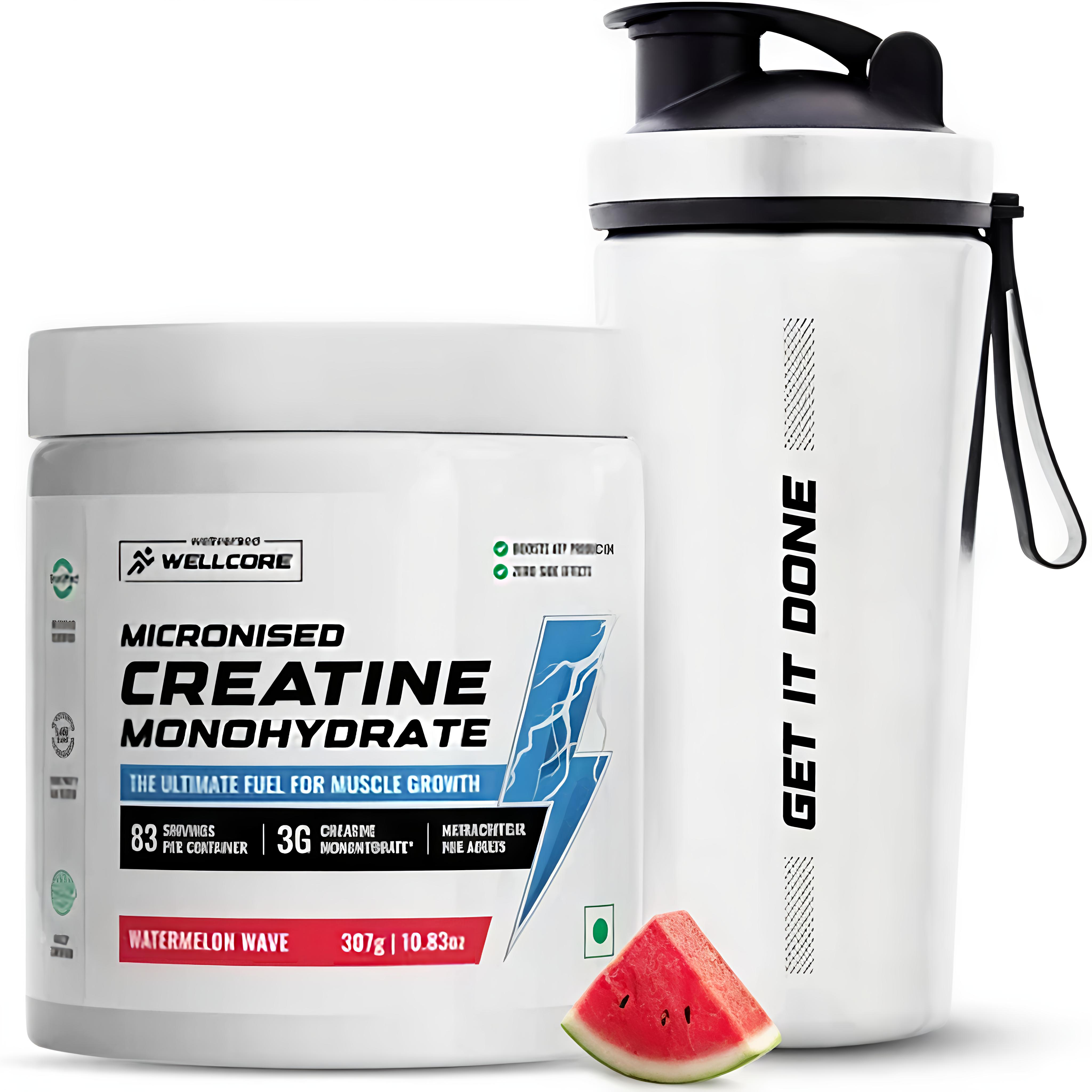 Wellcore – Micronised Creatine Monohydrate 83 Servings + premium wellcore steel shaker | Muscle Growth & Recovery | combo offer